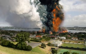 An image of a fictitious volcanic eruption in Auckland, produced as part of Exercise Ruamoko in 2008.