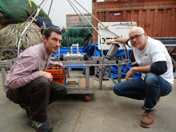 Geologist Joshu Mountjoy, left, and ecologist Ashley Rowden, both at NIWA, used a purpose-built deep-towed image system to collect still and videos of the seabed to study methane seeps and any associated ecosystems.