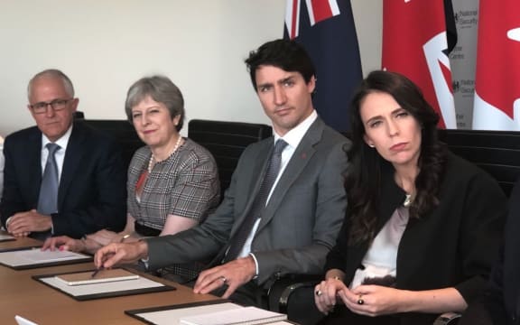 Leaders from four of the Five Eyes nations - Australia's Malcolm Turnbull, Britain's Theresa May, Canada's Justin Trudeau and New Zealand's Jacinda Ardern - meet in London.