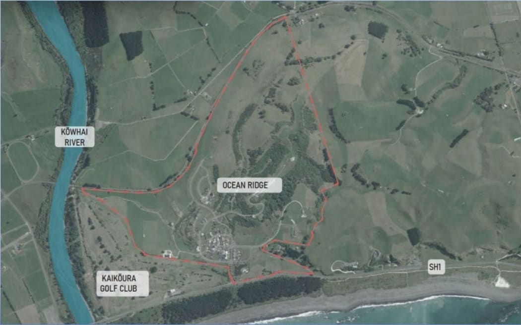 An aerial image showing the Ocean Ridge sub-division to the south of the Kaikōura township. Image: supplied by Kaikōura District Council.