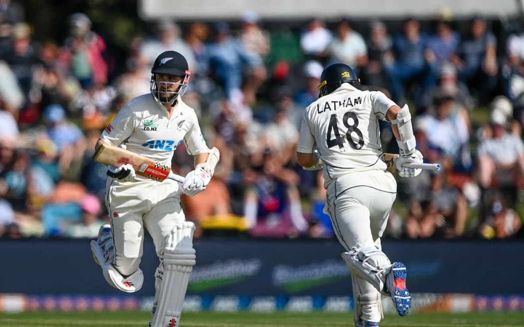 Kane Williamson of the Black Caps and Tom Latham of the Black Caps during Day2 of the Second Cricket Test Match, New Zealand Black Caps Vs Australia, at Hagley Oval, Christchurch, New Zealand. 9th March 2024. © Copyright photo: John Davidson / www.photosport.nz