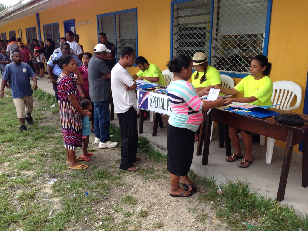 Voters line up to get their ballots during the 2015 election in Majuro