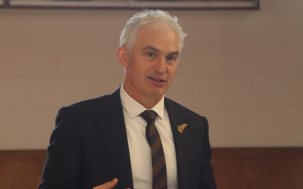 Economic and Regional Development Minister Stuart Nash speaks at Mihiroa Marae in Pakipaki today.