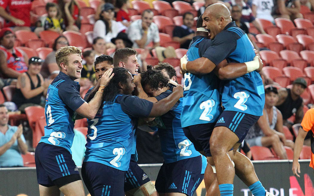 The Blues celebrate after winning the 2018 Brisbane 10s final.