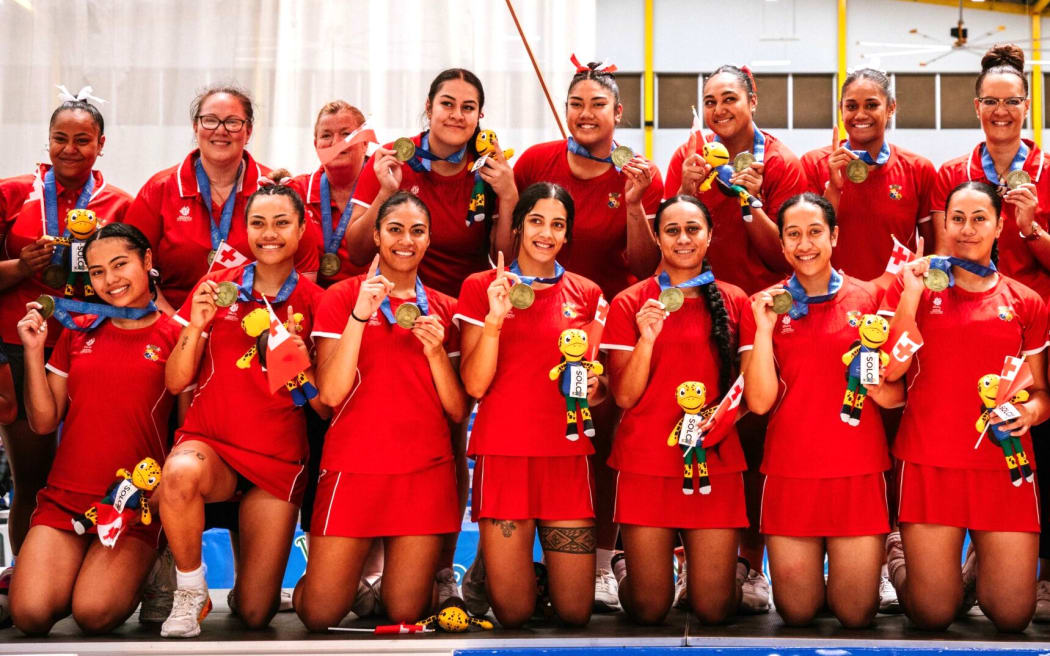 The Tongan Tala netball team after winning the gold medal at the 2023 Pacific Games in Honiara last November.