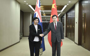 (230324) -- BEIJING, March 24, 2023 (Xinhua) -- Chinese State Councilor and Foreign Minister Qin Gang meets with visiting New Zealand Foreign Minister Nanaia Mahuta in Beijing, capital of China, March 24, 2023. (Xinhua/Yan Yan) (Photo by Yan Yan / XINHUA / Xinhua via AFP)