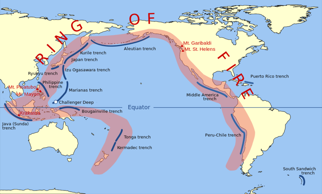 Map showing the Pacific ring of fire
