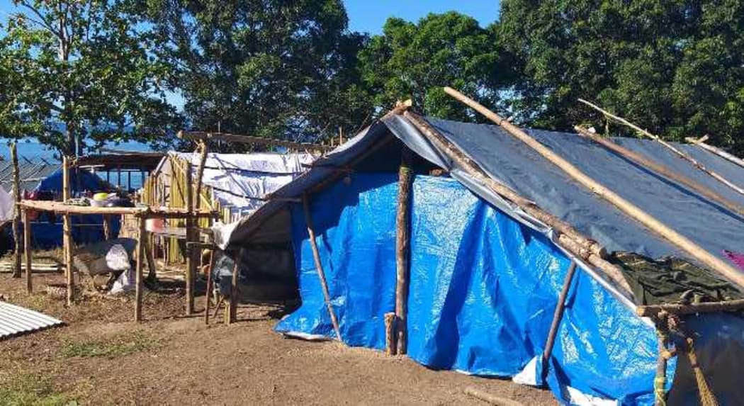 Temporary shelters at Bakada care centre for people displaced by the Mt Ulawun volcano