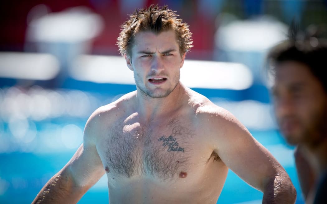 Kieran Foran during a pool recovery session with the Kiwis in Brisbane, Australia on April 27, 2015. Photo: Patrick Hamilton/Photosport.co.nz