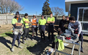 Eastern Bay Trades Academy students with Steve Mahy.