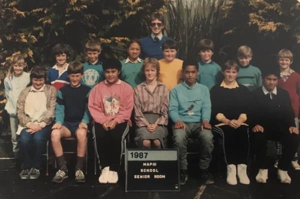 Murdoch Ngahau (front row, third from right) after he left Joyce’s care and went to live with an aunt and uncle in Mapiu.