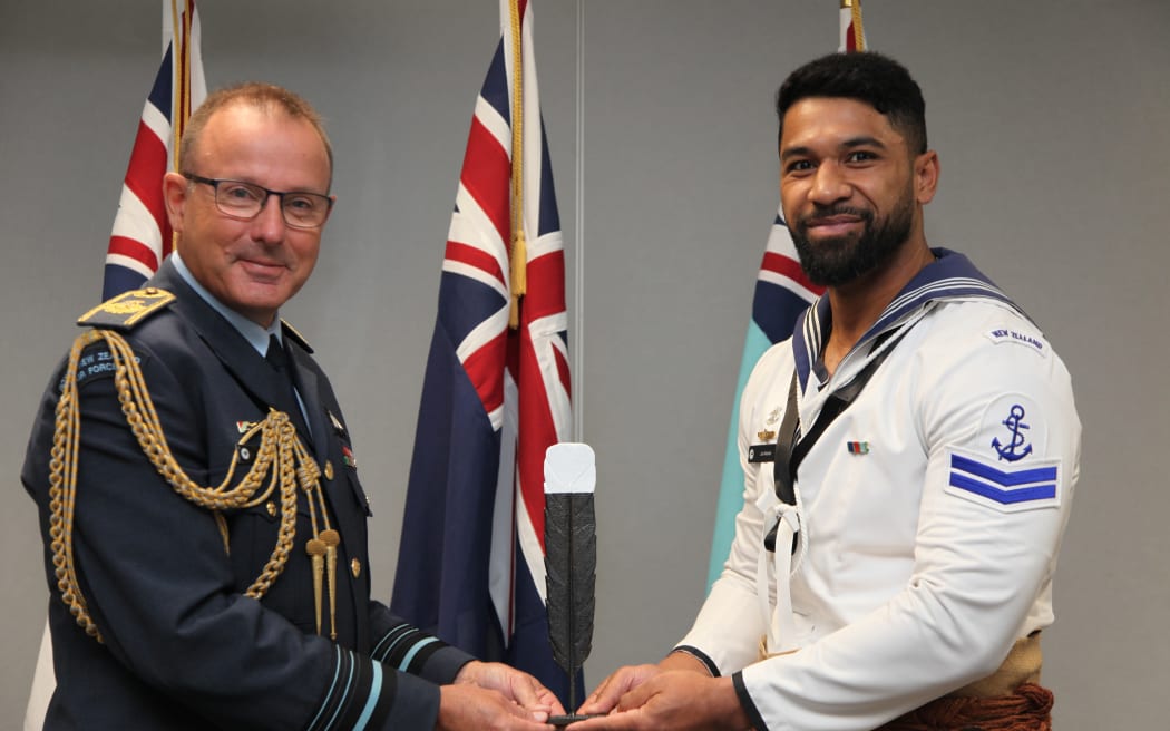 Leading Marine Technician (Electrical) Joe Mataele, from Tonga, has been named the New Zealand Defence Force’s Person of the Year. He received his award from Chief of Defence Force Air Marshal Tony Davies.