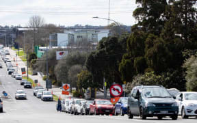 A queue for testing at the Northcote Covid-19 testing site.
