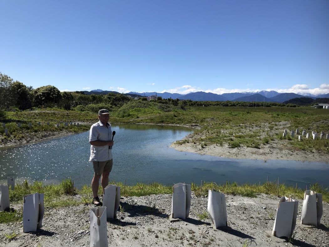 Tim Shaw at the second, newly planted channel at Wadeson Island.