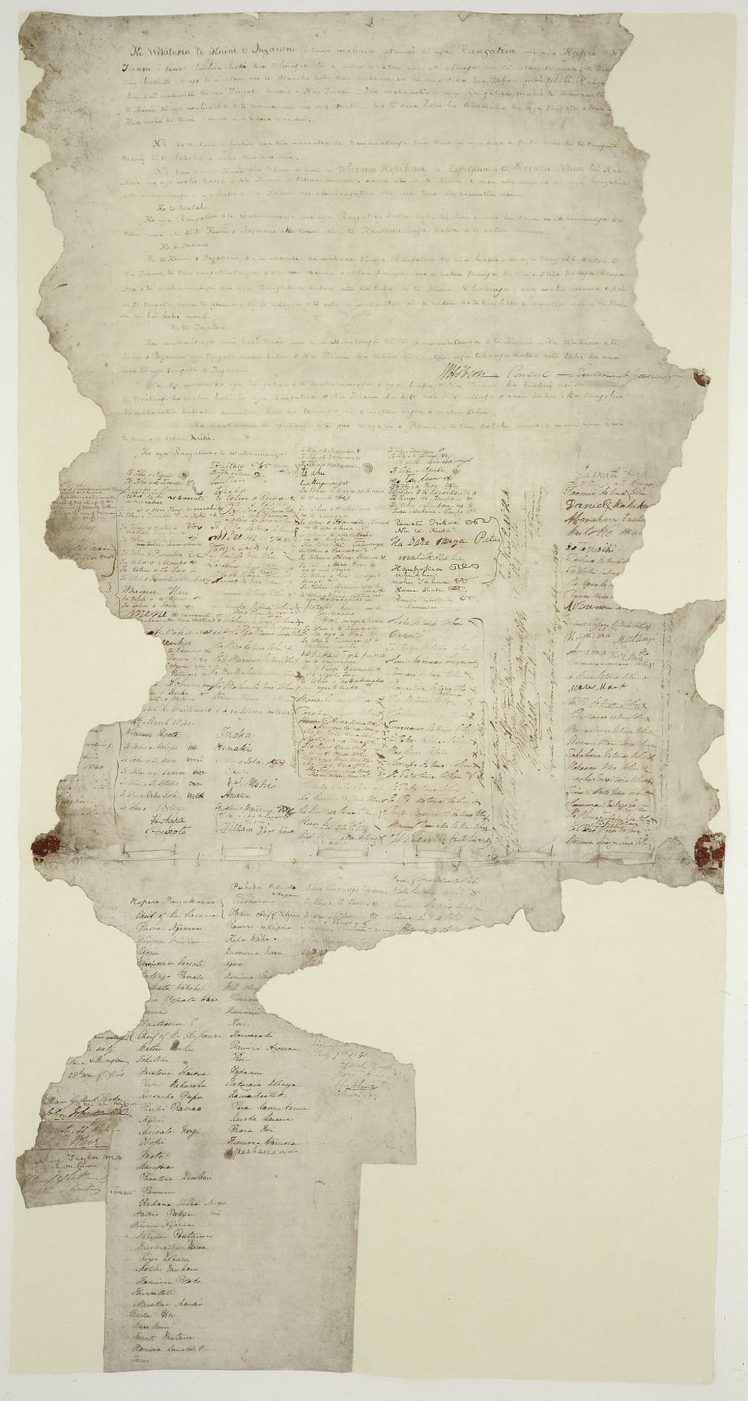 The 'Waitangi Sheet' of the 1840 Treaty of Waitangi, which is made up of nine documents.