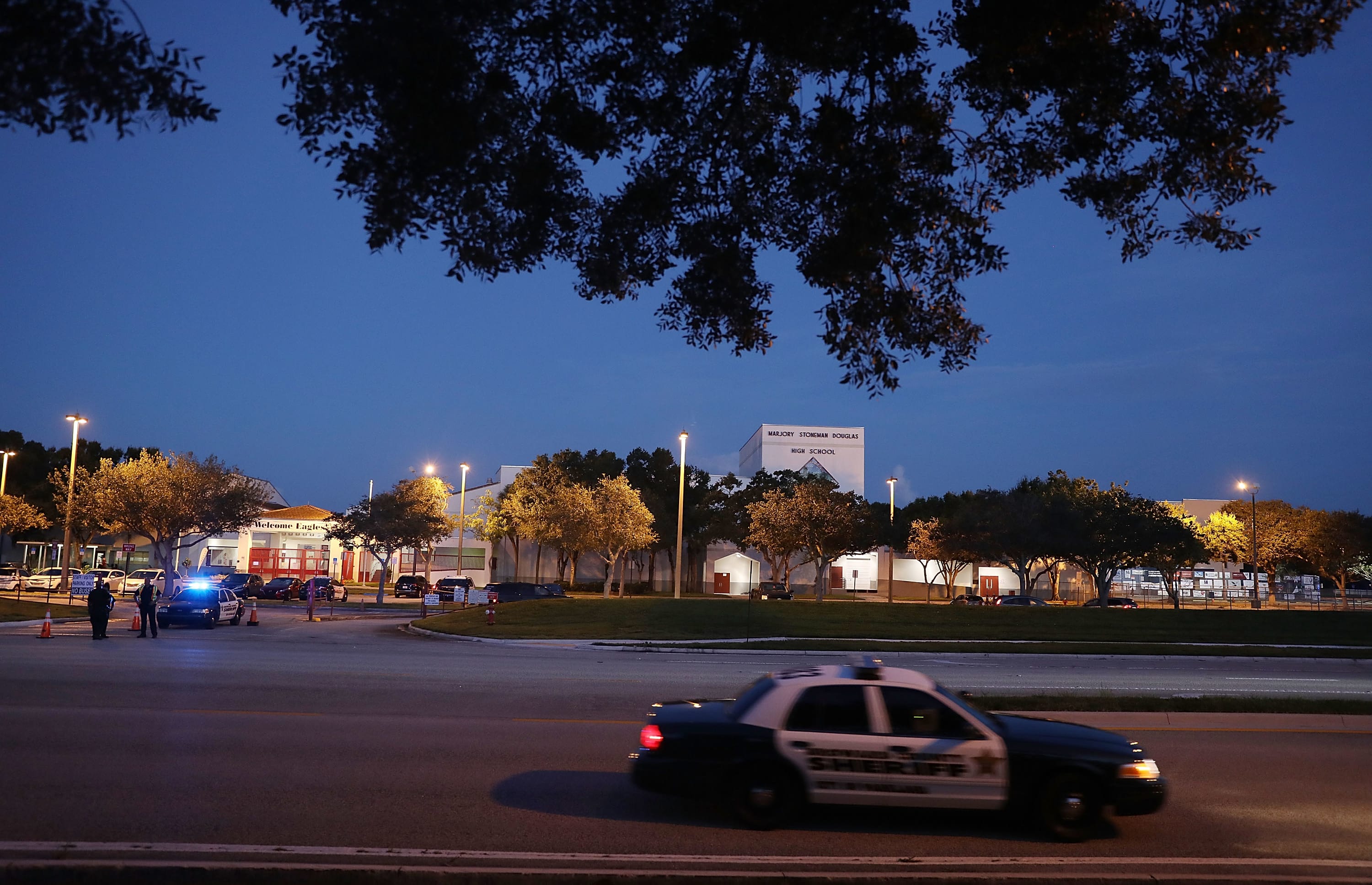 Police kept Marjory Stoneman Douglas High School secure on the first day of school on 15 August, after the shooting on 14 February.