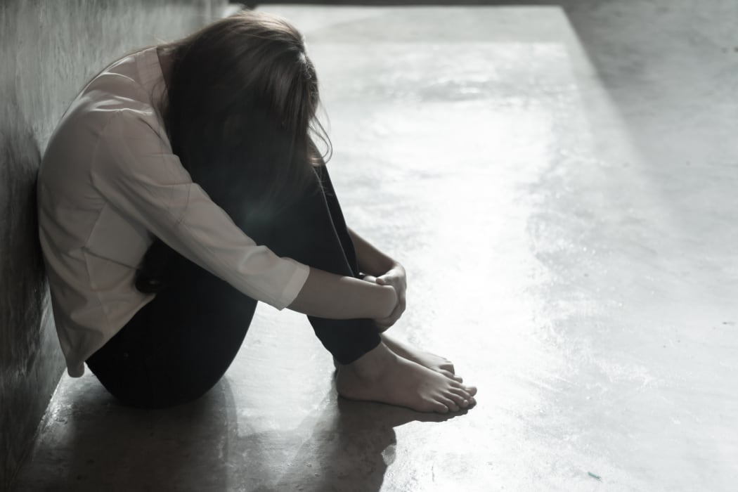 Sad woman from being raped, The concept stops violent acts against women.
