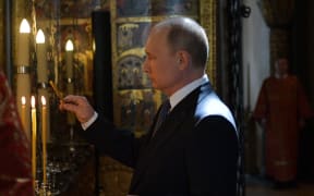Vladimir Putin during a thanksgiving prayer service in the Moscow to mark his inauguration.