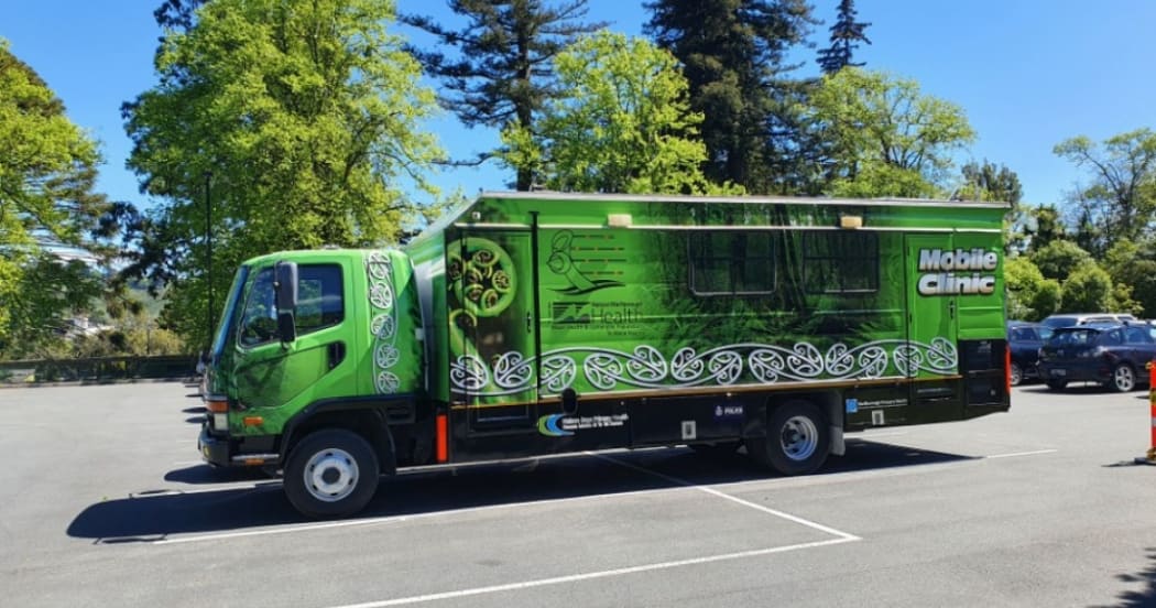 This former mobile road safety base is now being used as a mobile vaccination hub.