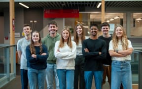 A University of Canterbury team of Biochemistry students, called UCiGEM, will compete in Paris in October: Pictured: back row from left, William Oakley, Matthew Goodwin, Isabel Bradley and Myles Landon. Front row from left, Amy Dellow, Maddie Barrett, Joseph Ramana, and Bree Drinkwater.