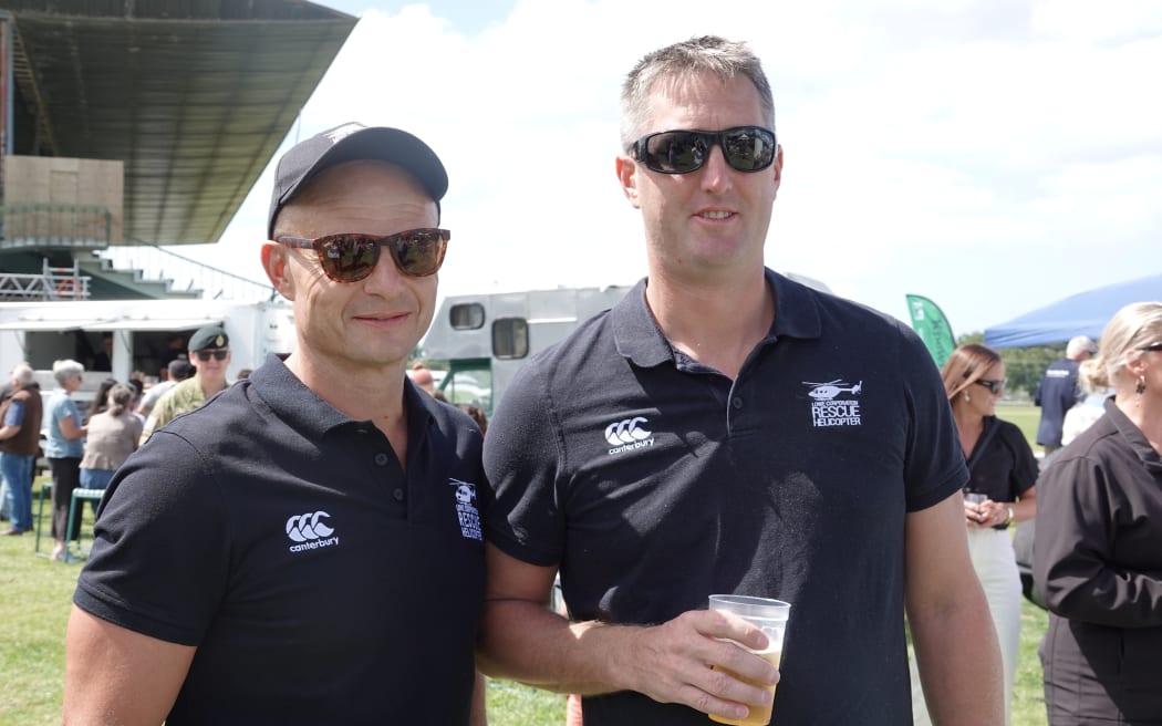 Hawke's Bay Rescue Helicopter Trust chief pilot Charlie Beetham with fellow pilot Bill Hartree at the Appreciation Day.
