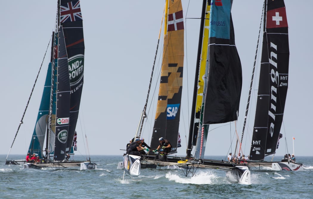 Catamarans racing in the Extreme Sailing Series 2016.