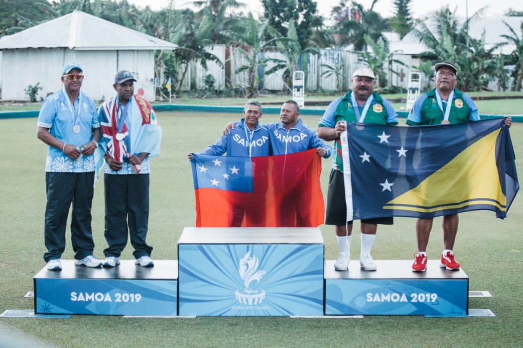 Sagato Avito and Konelio Luka won a bronze medal for Tokelau in the men's pairs.