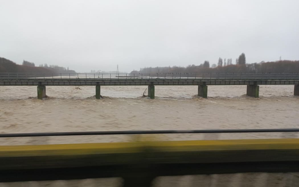 Flooding in the Ashburton River forced the closure of the SH1 bridge on Sunday 23 July 2023.
