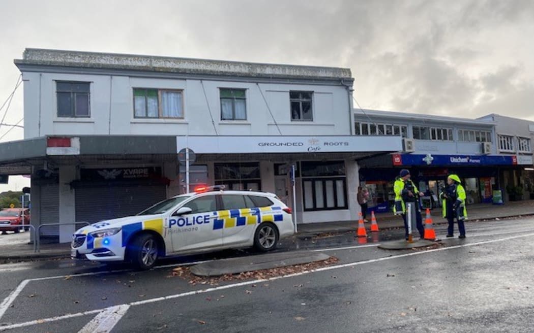 Police at the scene of a shooting outside the Papakura District Court.