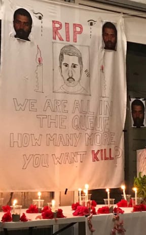 The shrine for Rajeev Rajendran at the Manus Island detention centre.