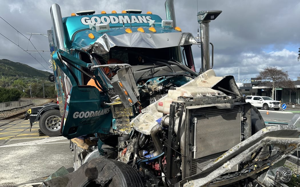 A train collided with a truck on a crossing in Waikanae on the Kāpiti Coast.