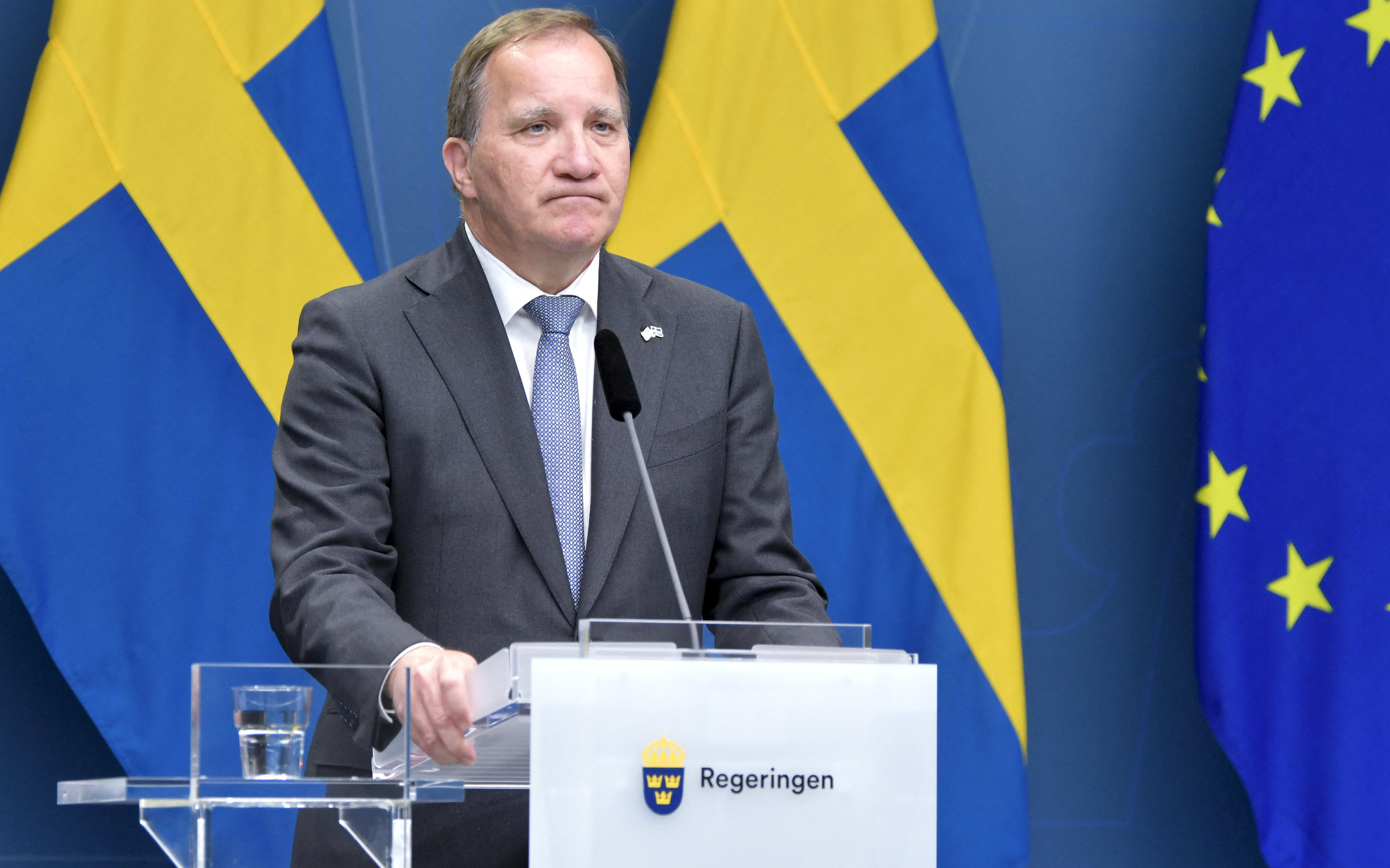 Sweden's Prime Minister Stefan Lofven attends a press conference after the no-confidence voting in the Swedish Parliment, Stockholm, June 21, 2021.