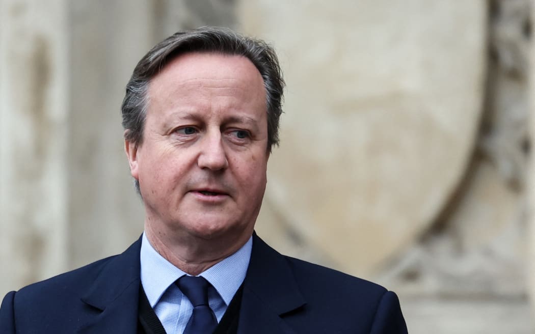 Britain's Foreign Secretary David Cameron reacts as he leaves Westminster Abbey in London, on March 11, 2024, at the end of the annual Commonwealth Day service ceremony. (Photo by Daniel LEAL / AFP)