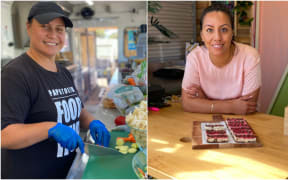 Pauline Fotu-Moala at her Ikuna Taste store at the Ōtara Kai Village, and right, Michelle Potoru at the Papatoetoe Food Hub
