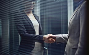two businesswomen handshaking