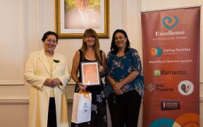 Letitia Dowie-Lewis with her award at the 14th annual Caring Families Aotearoa ceremony.