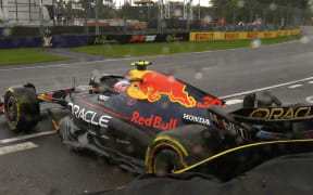 Liam Lawson hits the wall at the Melbourne Grand Prix.