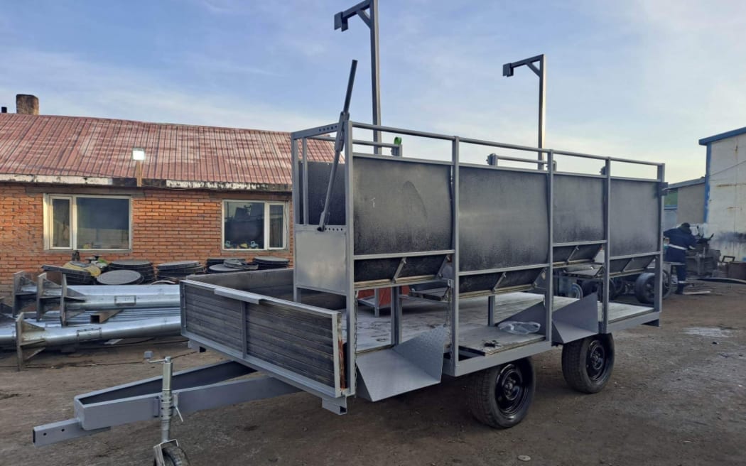 One of the mobile shearing trailers being built for the four herders in Mongolia