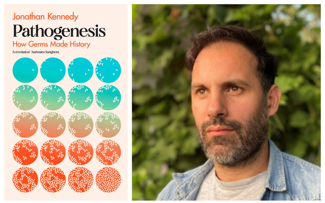 collage of the cover of pathegenesis and a photo of the author Jonathan Kennedy