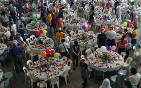 Tables ready for the Auckland City Mission lunch.
