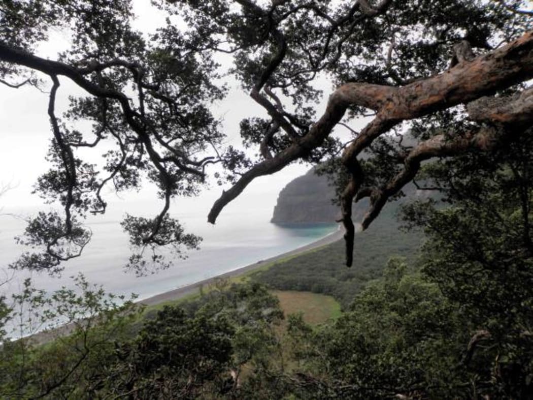 View into Denham Bay on New Zealand's Kermadec Islands.