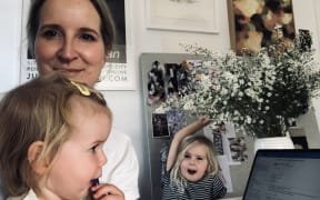 New Zealand fashion designer Juliette Hogan with daughters Myra, left, and Daisie.