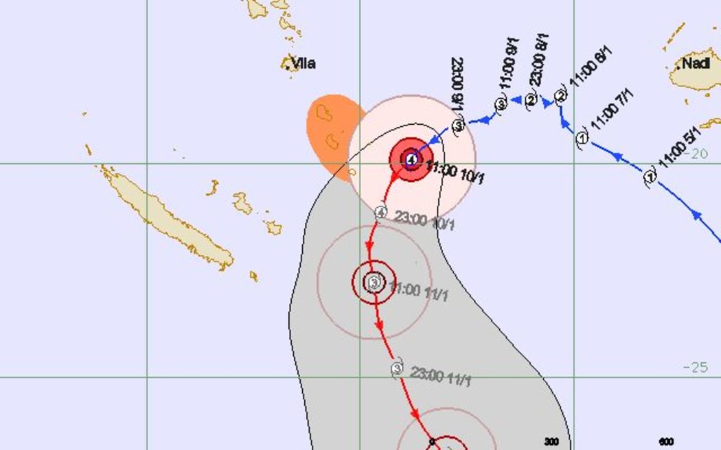 A map forecasting the path Cyclone Ula is likely to take through Tafea province on Sunday afternoon.