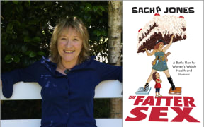 Image of Sacha Jones and the cover of her book 'The Fatter Sex'