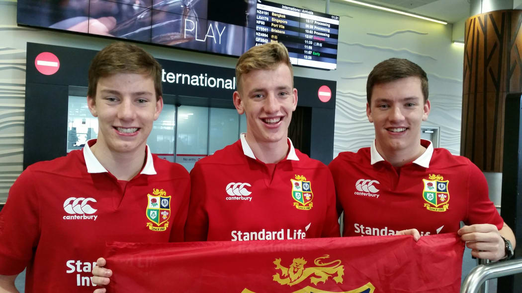 British triplets Charlie, Harry and Louis Bamfield, 17, have taken the day off school to see The Lions arrive.