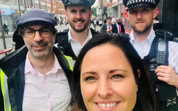 Rotorua woman Emma Rigby with police in Enfield, London, where she runs an online platform called Love Your Doorstep and a community patrol scheme.