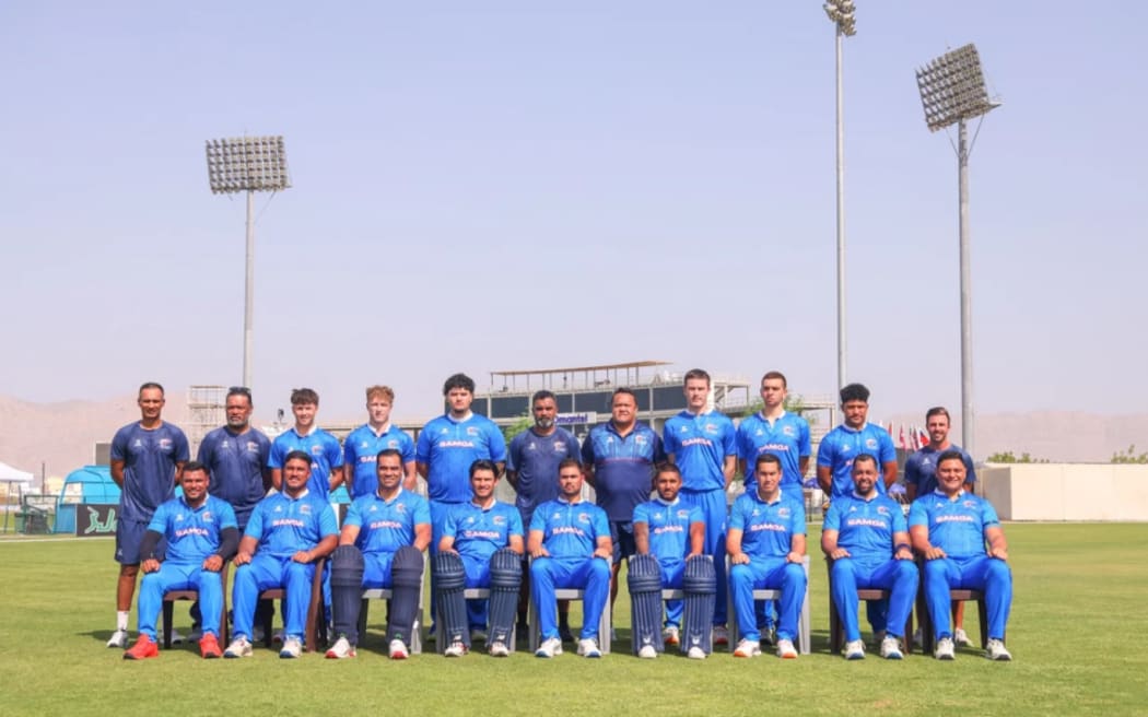 Samoa players and officials ahead of the start of their Men's T20 World Cup Asia and EAP Qualifier against Oman on Thursday morning.