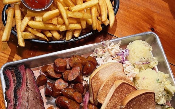 A platter of meats and treats from Wilson Barbecue