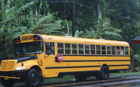 an empty American Samoa school bus.