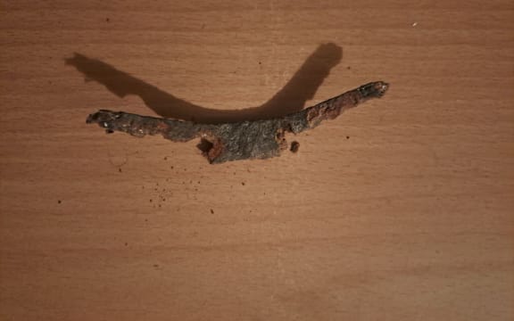 The piece of metal Kingsley Ridings stood on - and became embedded in his foot. Photo / Supplied